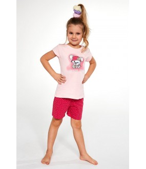 Детская пижама для девочек с шортами и футболкой: принт с мышкой
