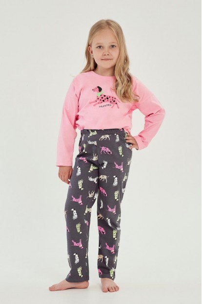 Детская хлопковая пижама для девочек с брюками и лонгсливом Taro 3042/3043/3046 aw23/24 ruby - фото 1