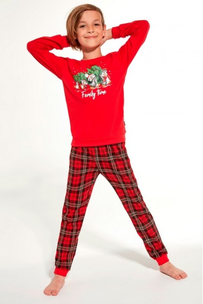 Хлопковая пижама с клетчатыми брюками для мальчиков  Cornette 593/966 family time красная - фото 1
