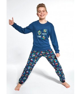 Синяя детская пижама для мальчиков со штанами и принтом Кубик Рубика