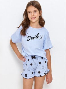 Пижама для девочек с шортами и футболкой голубого цвета