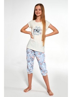 Хлопковая пижама для девочек из футболки и брюк капри