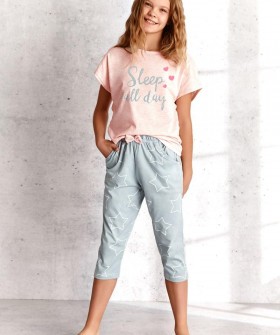 Детская пижама для девочек со штанами капри и футболкой