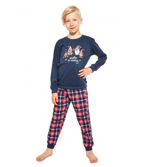 Синяя хлопковая пижама для мальчика с клетчатыми брюками