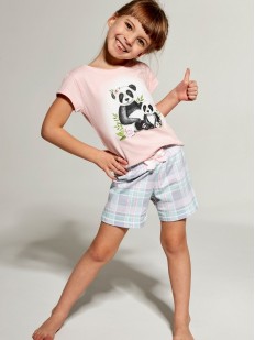 Хлопковая пижама для девочек из футболки и шорт с принтом панды
