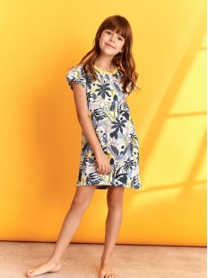 Летняя сорочка для девочек с цветным рисунком и коротким рукавом