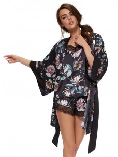 Домашний женский атласный халат кимоно с цветочным принтом