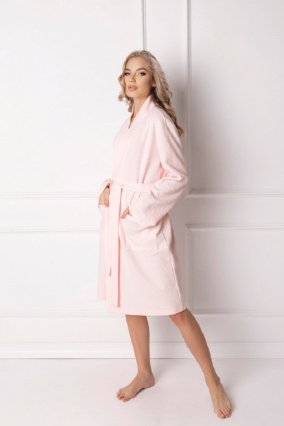 Женский хлопковый халат с карманами ARUELLE Marshmallow short pink - фото 1