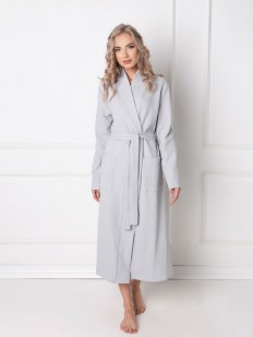 Длинный домашний серый женский халат хб с карманами 