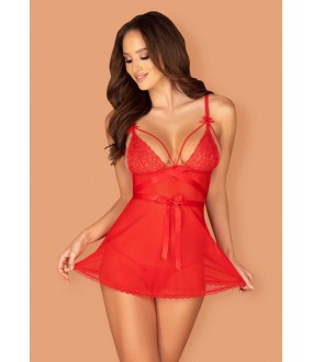 Красная эротическая сорочка бэбидолл со стрингами в комплекте