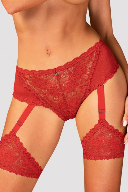 Женские красные эротические трусы с подвязками для чулок Obsessive Belovya panties  - фото 1