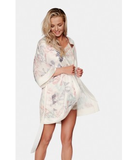 Летний женский халат из атласного материала с цветочным принтом