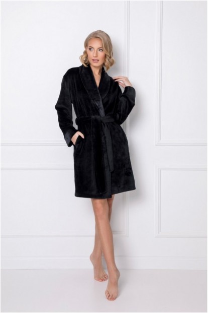 Махровый женский халат черного цвета Aruelle ESTELLE BLACK - фото 1