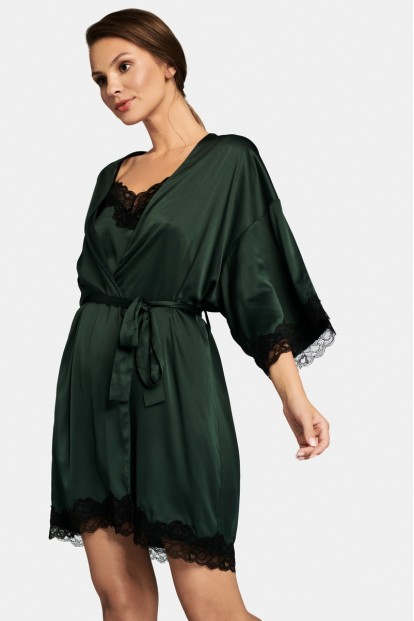 Атласный женский халат зеленого цвета Esotiq 39399 FALLA - фото 1