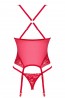 Женский красный сексуальный корсет из микросетки с кружевными дополнениями Obsessive Lacelove gorset  - фото 5