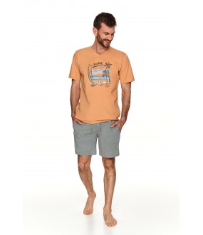 Мужская пижама хлопковая из свободной футболки с шортами
