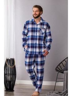 Хлопковая мужская пижама из фланели в синюю клетку