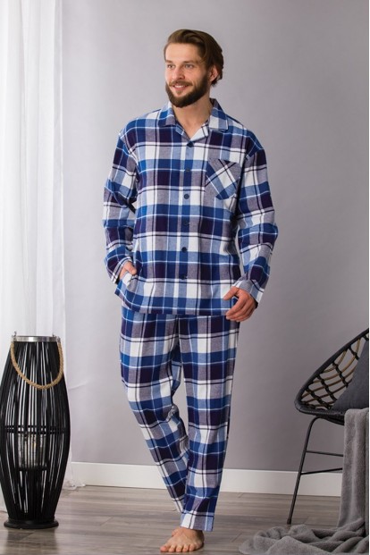 Хлопковая мужская пижама из фланели в клетку Key MNS 498 B21 - фото 1