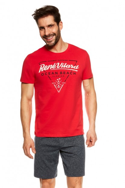 Летняя мужская пижама с красной футболкой Rene Vilard 37201 JUMP - фото 1