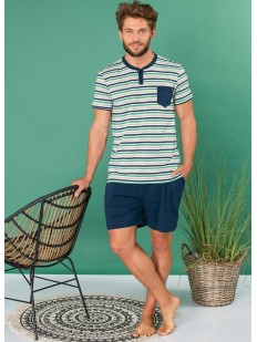 Летняя мужская пижама из хлопка с шортами и футболкой в полоску