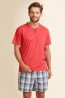Пижама мужская красного цвета с шортами в клетку Key Mns  - фото 1