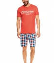 Летняя мужская пижама из хлопка: клетчатые шорты и принтованная футболка
