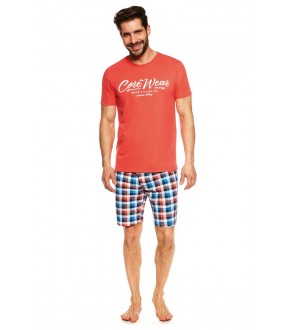 Летняя мужская пижама из хлопка: клетчатые шорты и принтованная футболка
