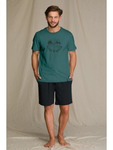 Летняя мужская пижама с шортами из бамбука и зеленой футболкой