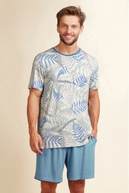 Пижама мужская голубого цвета из футболки и шорт Key Mns  - фото 1