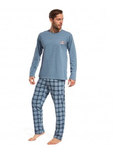 Трикотажная мужская пижама из хлопка с брюками в клетку