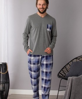 Хлопковая мужская пижама с клетчатыми брюками