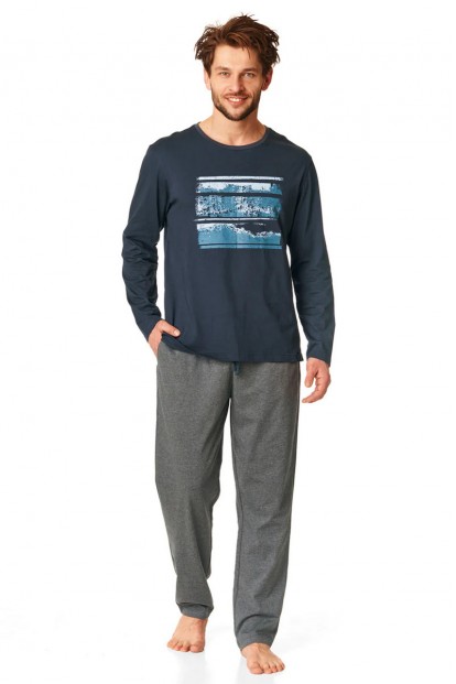 Мужская трикотажная пижама с брюками и лонгсливом Key Mns 862 b22  - фото 1