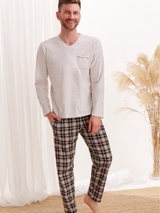 Хлопковая мужская пижама с фланелевыми брюками в клетку