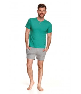 Летняя мужская пижама: однотонная хлопковая футболка и шорты с карманами