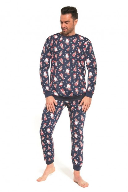 Хлопковая мужская пижама с брюками и лонгсливом Cornette 195 gnomes 3 темно-синяя - фото 1