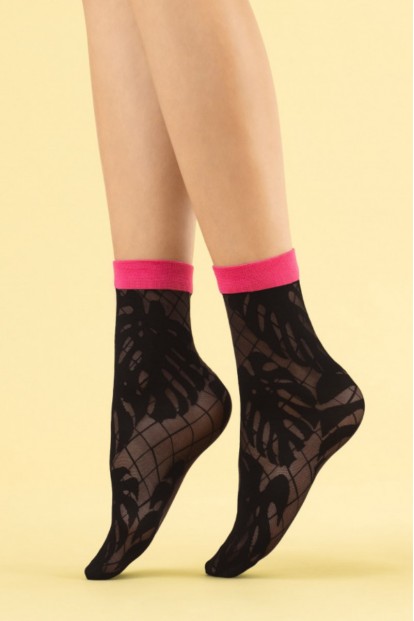 Стильные капроновые женские носки с розовой резинкой Fiore 1114/g PINK MONSTERA 30 den - фото 1