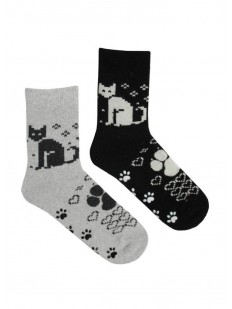 Высокие теплые женские носки с котиками и сердечками