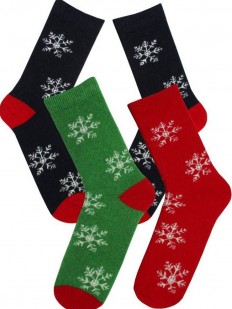 Высокие теплые женские носки с новогодними снежинками