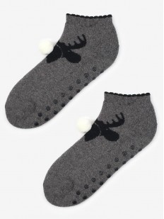 Теплые короткие женские носки с помпонами и рисунком лось