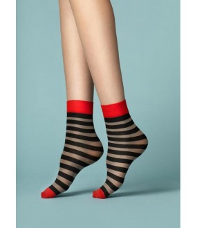 Модные капроновые женские носки в полоску с красными вставками 40 den