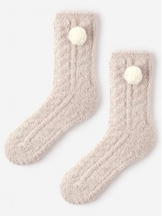 Теплые плюшевые женские носки с помпонами