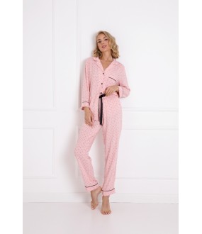 Розовая женская пижама из вискозы: рубашка и брюки с принтом короны
