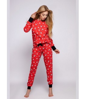 Женская хлопковая пижама красного цвета: брюки и кофта с рождественским принтом