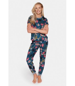 Женская пижама с цветочным принтом: брюки и футболка из вискозы