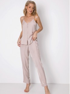 Женская атласно-вискозная пижама - топ на пуговицах и брюки свободного кроя