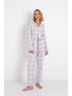 Теплая женская фланелевая пижама: брюки и рубашка в клетку