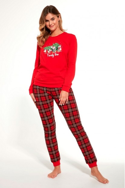 Женская хлопковая брючная пижама с длинным рукавом  Cornette 671 family time красная - фото 1