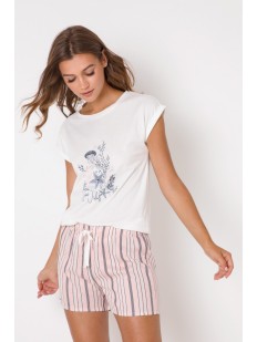 Короткая пижама из футболки с принтом и шорт на завязках