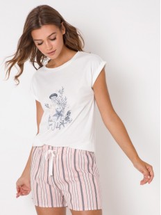 Короткая пижама из футболки с принтом и шорт на завязках