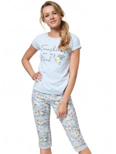 Женский пижамный комплект: бриджи и футболка с лимонным принтом